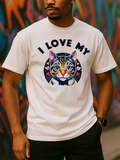 Men's T-Shirt I Love My Playful Whiskered Cat Surrounded By Colorful Hearts