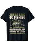 Men's T-Shirt Jesus Said Go Fishing Among Vintage Typography With Lively Bass Graphic