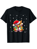 Men's T-Shirt Snowflakes Twinkling Around Corgi Wrapped With Holiday Lights