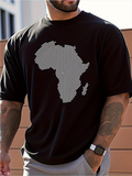 Men's T-Shirt Minimalist Line Pattern With Geometric Dots Featuring African Continent Map