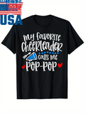 Men's T-Shirt My Favorite Cheerleader Calls Me Pop Pop With Blue Megaphone And Playful Hearts Cheerleader