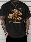 Men's T-Shirt Vintage Cowboy Galloping Horse With Faded American Flag