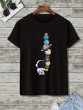 Men's T-Shirt Playful Astronaut Balancing Colorful Planets In Outer Space
