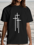 Men's T-Shirt Minimalist White Cross Symbolic Lines On Solid Black T Shirt