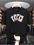 Men's T-Shirt Vintage Playing Card Suits With Grunge Detailing On Black Cotton Shirt