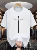 Men's T-Shirt God Is Love Clean Minimalist Vertical Black Line Cross