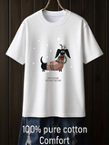 Men's T-Shirt Festive Winter Snowflakes Dancing Around Cozy Dachshund Dog