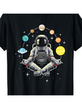 Men's T-Shirt Meditating Astronaut With Colorful Orbiting Planets And Shining Stars Surrounding Space