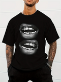 Men's T-Shirt Abstract Black And White Graphic Smiling Mouths With Shiny Teeth