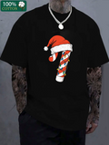 Men's T-Shirt Festive Holiday Candy Cane With Santa Hat Christmas Decoration