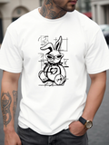 Men's T-Shirt Hand Drawn Urban Style Bunny With Sunglasses White Bunny