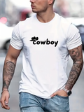 Men's T-Shirt Playful Black Hat Logo Cowboy Text On Simple White T Shirt Cowboy