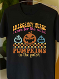 Men's T-Shirt Emergency Nurse With Smiling Jack O Lantern Surrounded By Festive Pumpkins