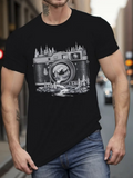 Men's T-Shirt Majestic Forest River Scene Framed Within Detailed Vintage Camera
