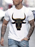 Men's T-Shirt Fierce Golden Glow Accented Abstract Artistic Bull Head