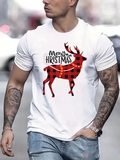 Men's T-Shirt Merry Christmas Plaid Patterned Reindeer Wearing Holiday Scarf