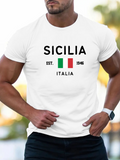 Men's T-Shirt Sicilia Est 1946 Italia With Italian Flag Colors