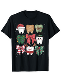 Men's T-Shirt Holiday Cheerful Icons With Christmas Bows Snowflakes And Cute Cartoon Tooth
