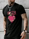 Men's T-Shirt Keep Your Heart Skeleton With Large Pink Heart Holding