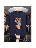 Men's T-Shirt Vivid Brushstroke Colors With Dynamic Fierce Expression Wild Tiger
