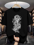 Men's T-Shirt Traditional Art Featuring Flowing Scales With Coiling Inked Serpent Dragon