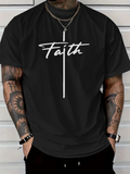 Men's T-Shirt Faith Lettering On Vertical White Line Minimalist Cross Design