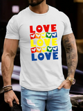 Men's T-Shirt Love Colorful Block Heart Graphic With Bold Lettering And Modern White T Shirt