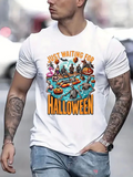 Men's T-Shirt Just Waiting For Halloween With Pumpkins And Playful Animals Around A Blue Pond
