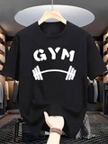 Men's T-Shirt Bold White Lettering With Barbell Weight On Soft Cotton Gym