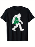 Men's T-Shirt Textured White Shamrock Among Green Leaves With Large Walking Bigfoot