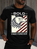 Men's T-Shirt Bold Free Forever Striped Background With Illustrated Majestic Bald Eagle