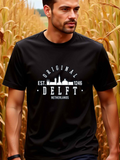 Men's T-Shirt Original Est 1246 City Skyline Over Bold White Delft