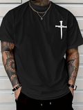 Men's T-Shirt Minimalist White Painted Stroke Cross Among Deep Black Cotton T Shirt