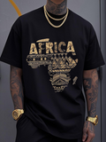 Men's T-Shirt Africa Golden Tribal Patterns With Geometric Ethnic Map Silhouette