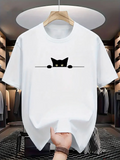 Men's T-Shirt Curious Black Cat Peeking Over A Simple Minimalist Line Cat