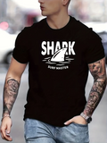 Men's T-Shirt Shark Fin Among Ocean Waves Under Bold White Letters Shark