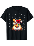 Men's T-Shirt Playful Festive Doggy With Christmas Hat Surrounded By Snowflakes Corgi