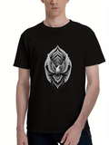Men's T-Shirt Geometric Feather Patterns With Monochrome Style Surrounding Majestic Soaring Bird