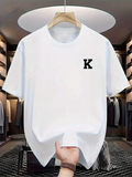 Men's T-Shirt Large Black Vintage Letter K On Minimal Cotton White Tee