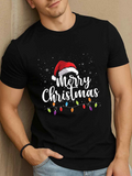 Men's T-Shirt Merry Christmas With Santa Hat And Colorful Christmas Light Garland