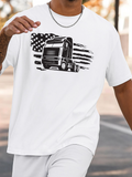Men's T-Shirt Grunge American Flag With Powerful Semi Truck Graphic