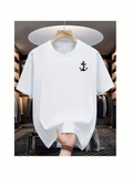 Men's T-Shirt Minimalist Nautical Symbol With Black Anchor Motif On Chest