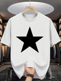 Men's T-Shirt Minimalist Statement Black Star On Crisp Clean White Shirt
