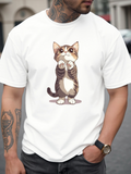 Men's T-Shirt Adorable Brown Tabby Cat With White Fur Looking Up Calmly Kitten