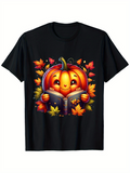Men's T-Shirt Cozy Autumn Leaves Surrounding Smiling Pumpkin Reading Book