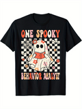 Men's T-Shirt One Spooky Checkerboard Pattern Surrounded By Flowers Ghost