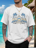 Men's T-Shirt California Dreaming Ocean View With Palm Trees And Seagulls White Sand Beach