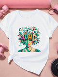 Women's T-Shirt ADHD Colorful Abstract Elements Swirling Around Artistic Woman Portrait