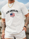 Men's T-Shirt Los Angeles Usa Flag Print With Simple Minimalist Lettering T Shirt