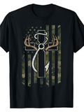 Men's T-Shirt Camo Flag With Fishing Hook And Antler Cross Design